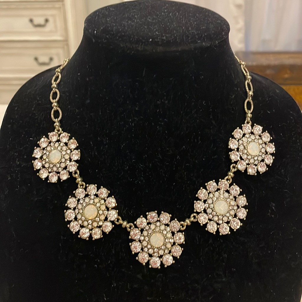 Bella Jack Gold Tone Rhinestone Floral Flower Pendant Statement Necklace